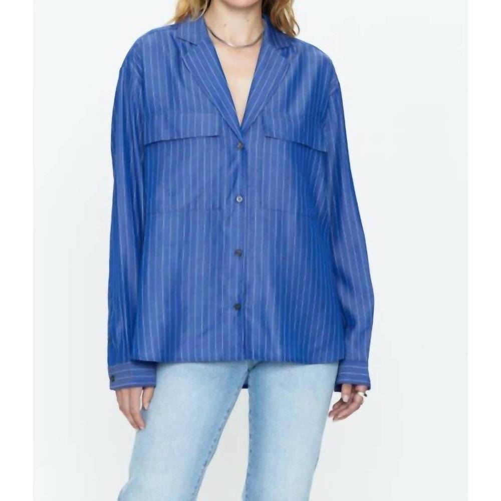 NEW PISTOLA irene effortless button down shirt in dark blue pinstripe